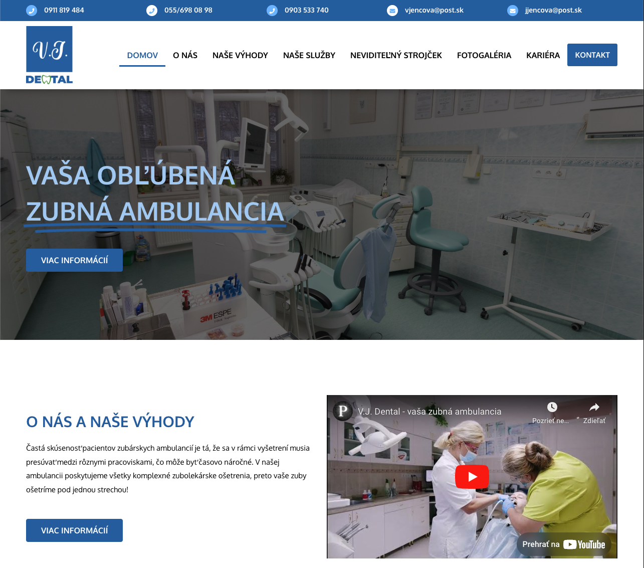 Moderná webstránka zubárskej ambulancie V.J. Dental