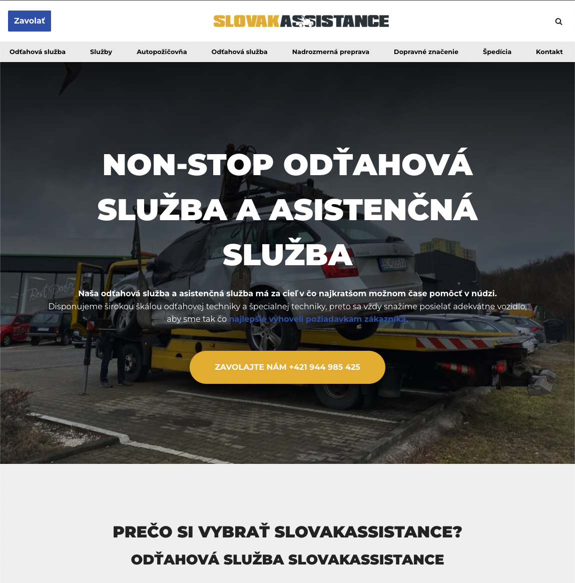Úvodná stránka odťahovej služby