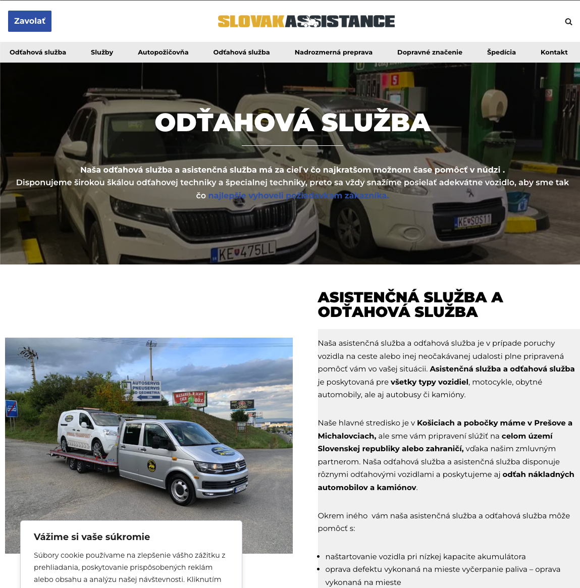 Podstránka odťahovej a asistenčnej služby